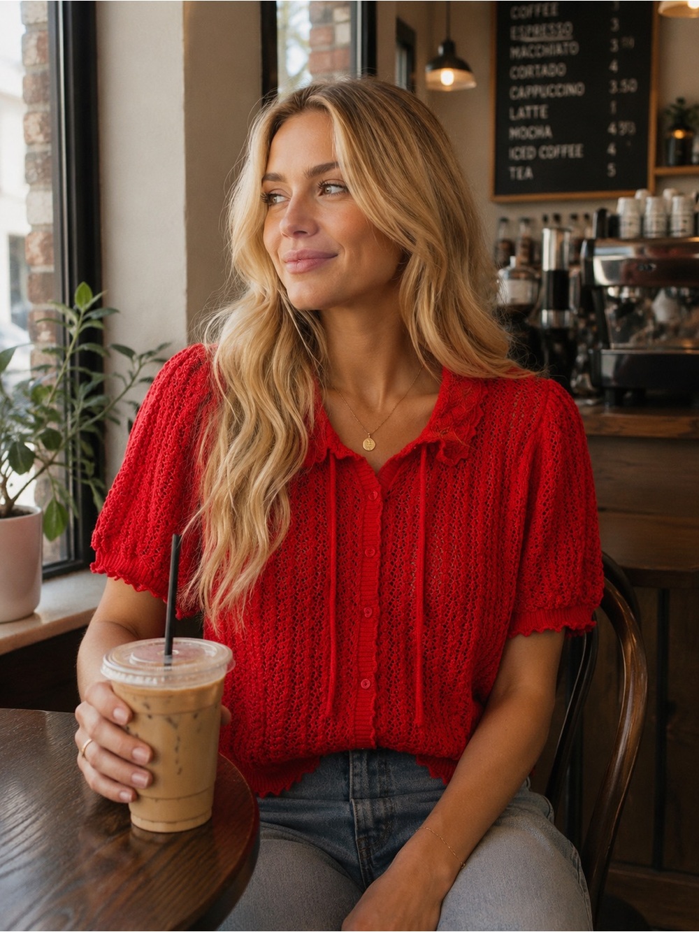 Gap X Doen Linen Blend Pointelle Short Sleeve Cardigan - Picture 1 of 6